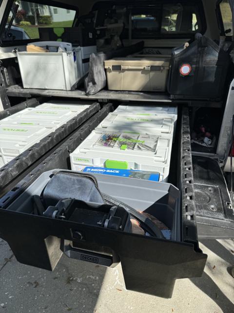 Systainers in a Decked truck bed storage